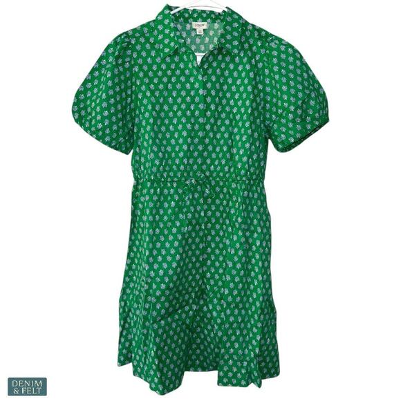J.Crew Kelly Green Collared Short Sleeve Cotton Stretch Tie Waist Dress NEW - Picture 8 of 16